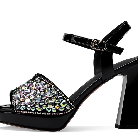 Black Rhinestone Platform Sandals - Picture 2 of 16